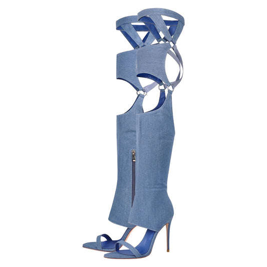 Pointed Toe Stiletto Over The Knee Sandals Crossdressing Boots