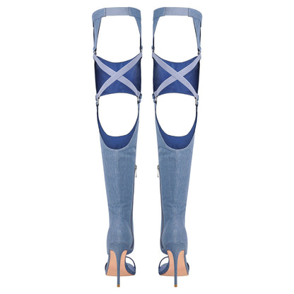 Pointed Toe Stiletto Over The Knee Sandals Crossdressing Boots