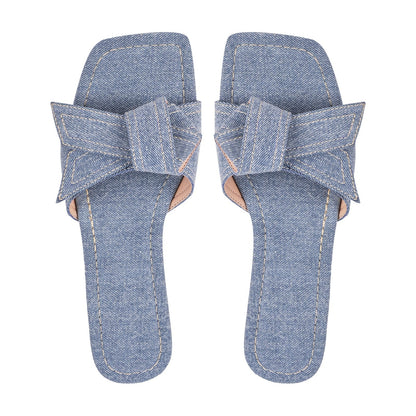 Denim Square Toe Sandals Crossdressing Flats
