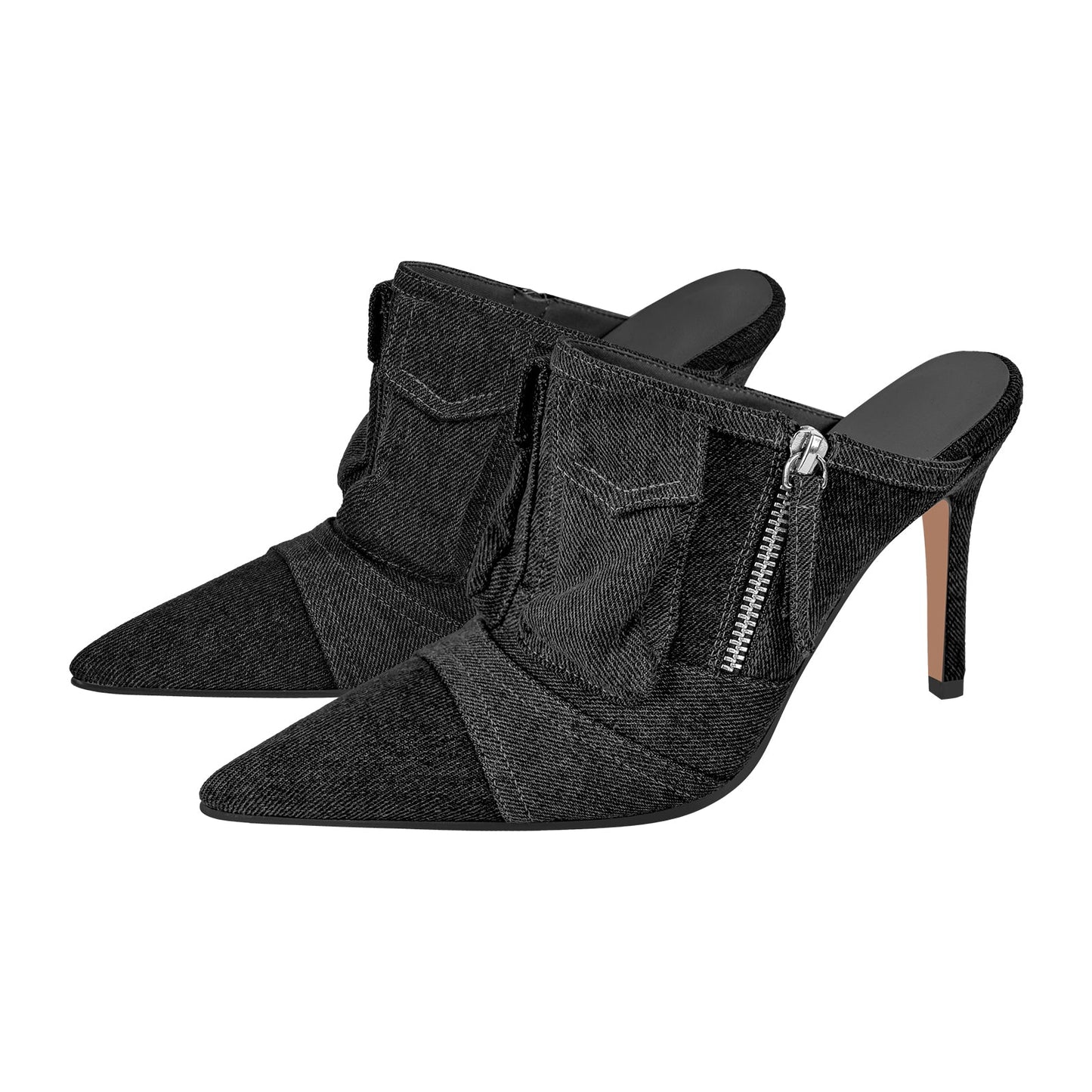 Denim Pointed Toe Stiletto Mules Crossdressing Pumps