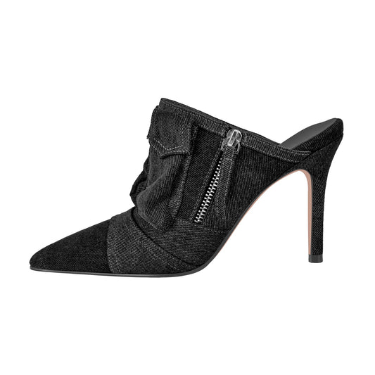 Denim Pointed Toe Stiletto Mules Crossdressing Pumps
