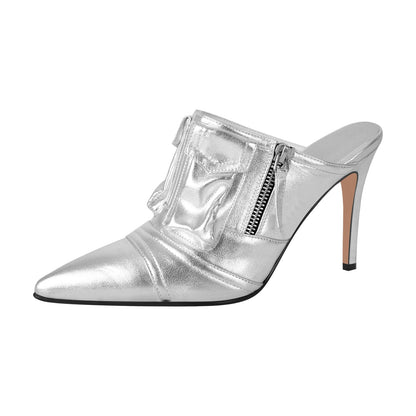Denim Pointed Toe Stiletto Mules Crossdressing Pumps