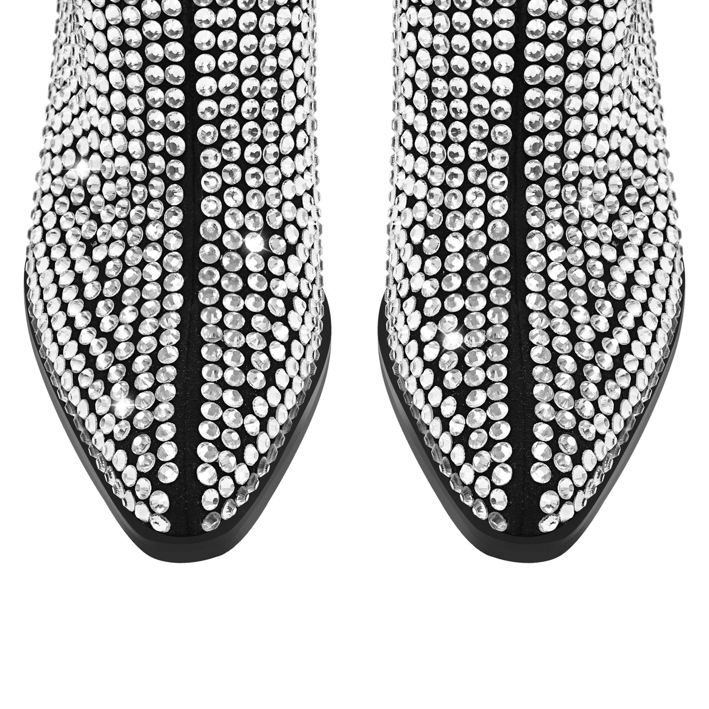 Rhinestone Pointed Toe Chunky Heel Crossdressing Ankle Boots