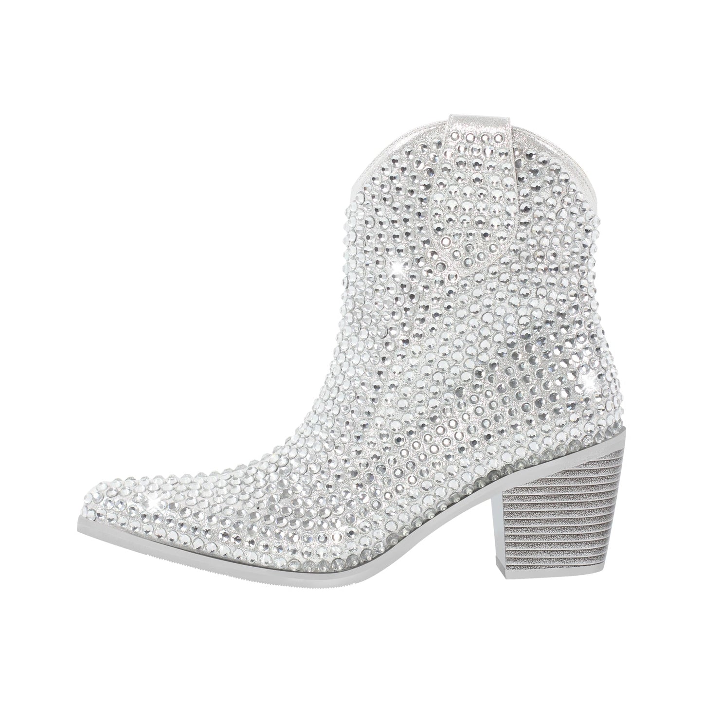Rhinestone Pointed Toe Chunky Heel Crossdressing Ankle Boots
