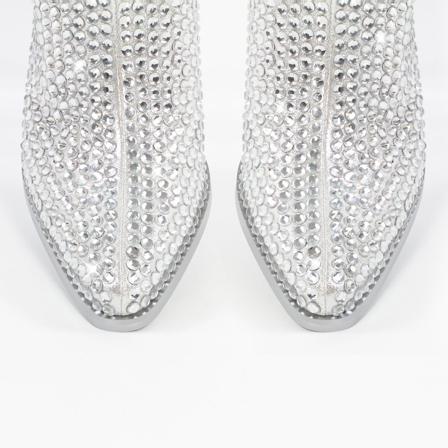 Rhinestone Pointed Toe Chunky Heel Crossdressing Ankle Boots