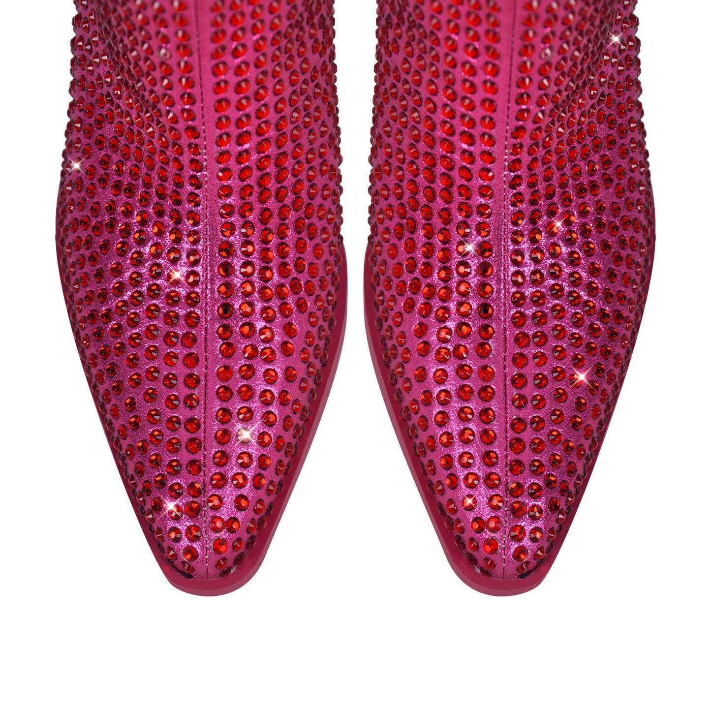 Rhinestone Pointed Toe Chunky Heel Crossdressing Ankle Boots