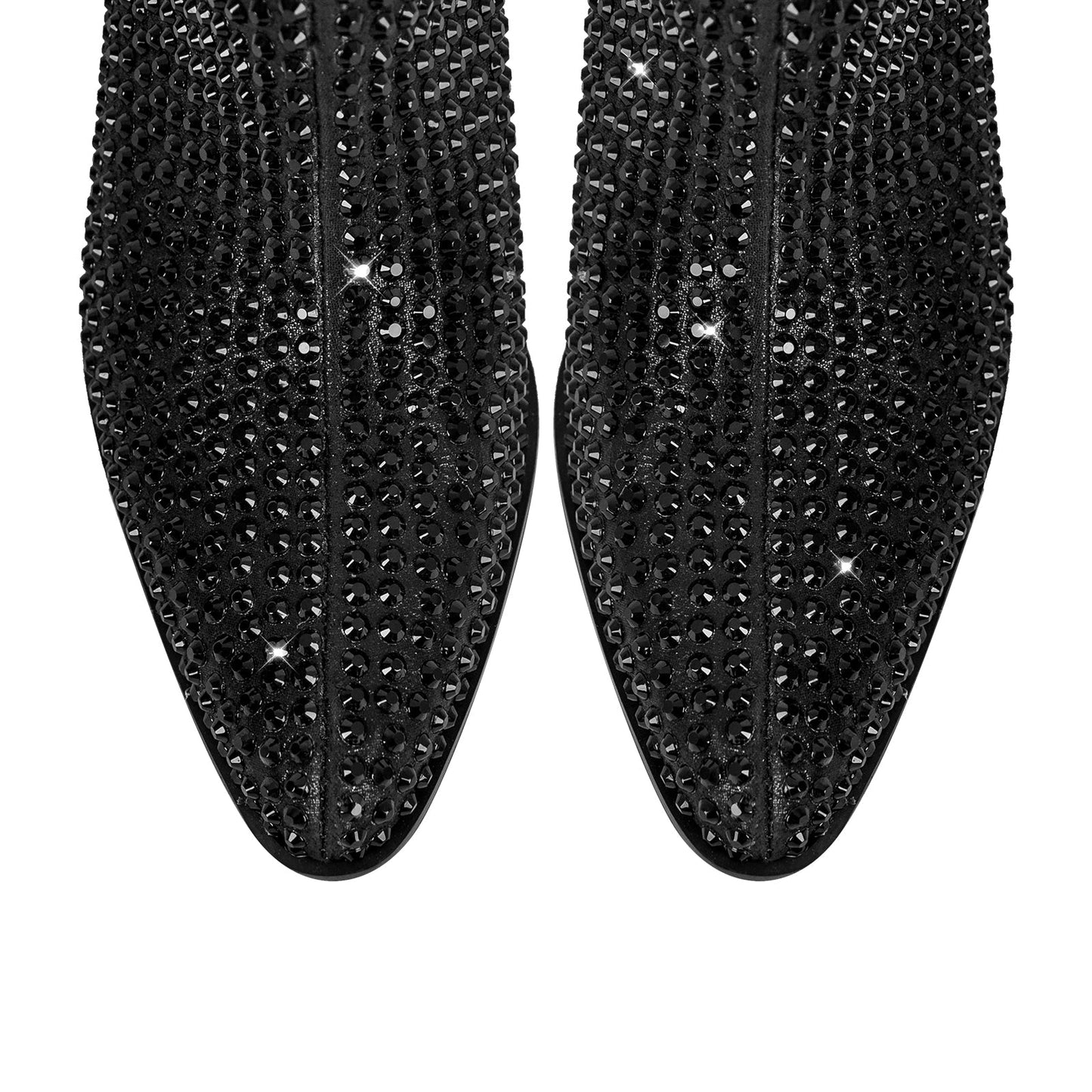 Rhinestone Pointed Toe Chunky Heel Crossdressing Ankle Boots
