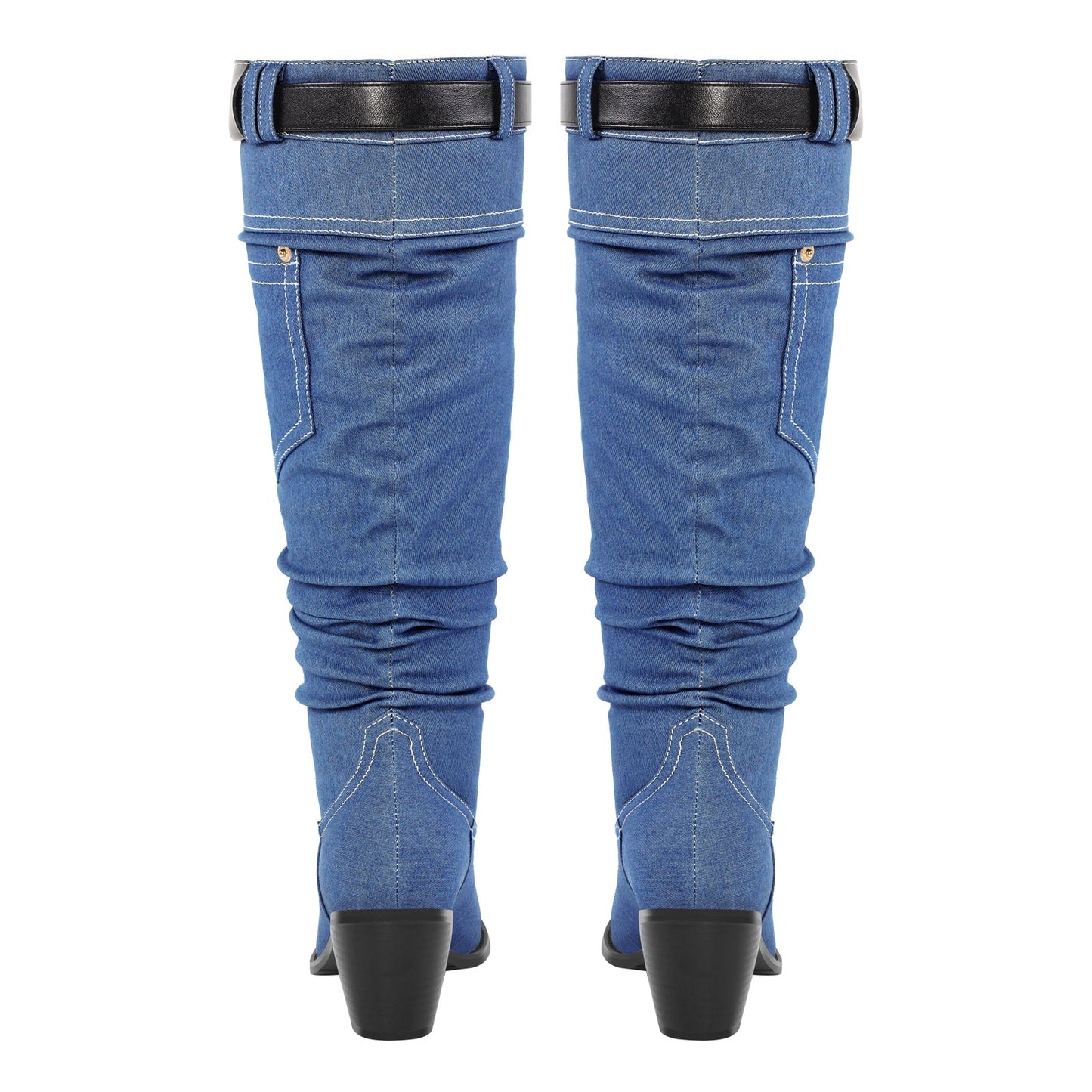 Denim Round Toe Chunky Heel Crossdressing Thigh Boots