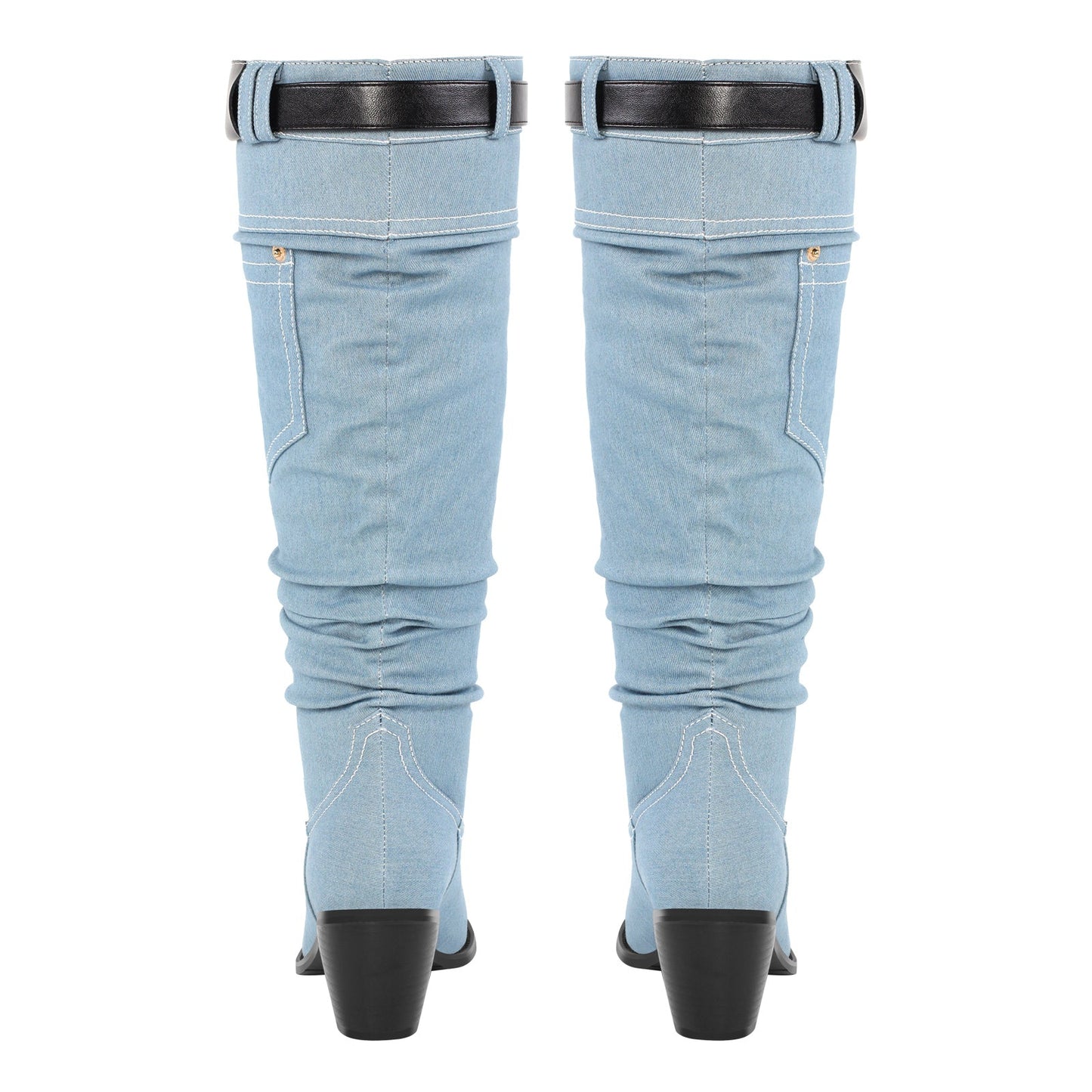 Denim Round Toe Chunky Heel Crossdressing Thigh Boots