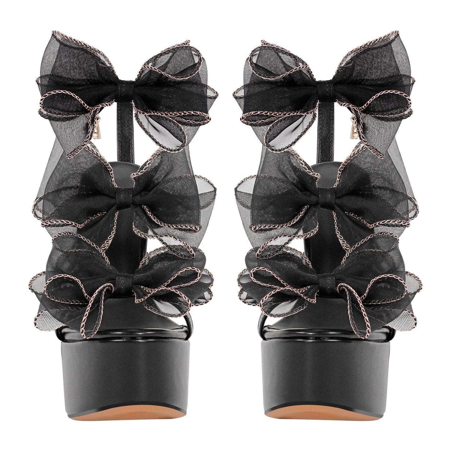 Black Bow Ankle Strap Chunky Heel Platform Crossdressing Sandals