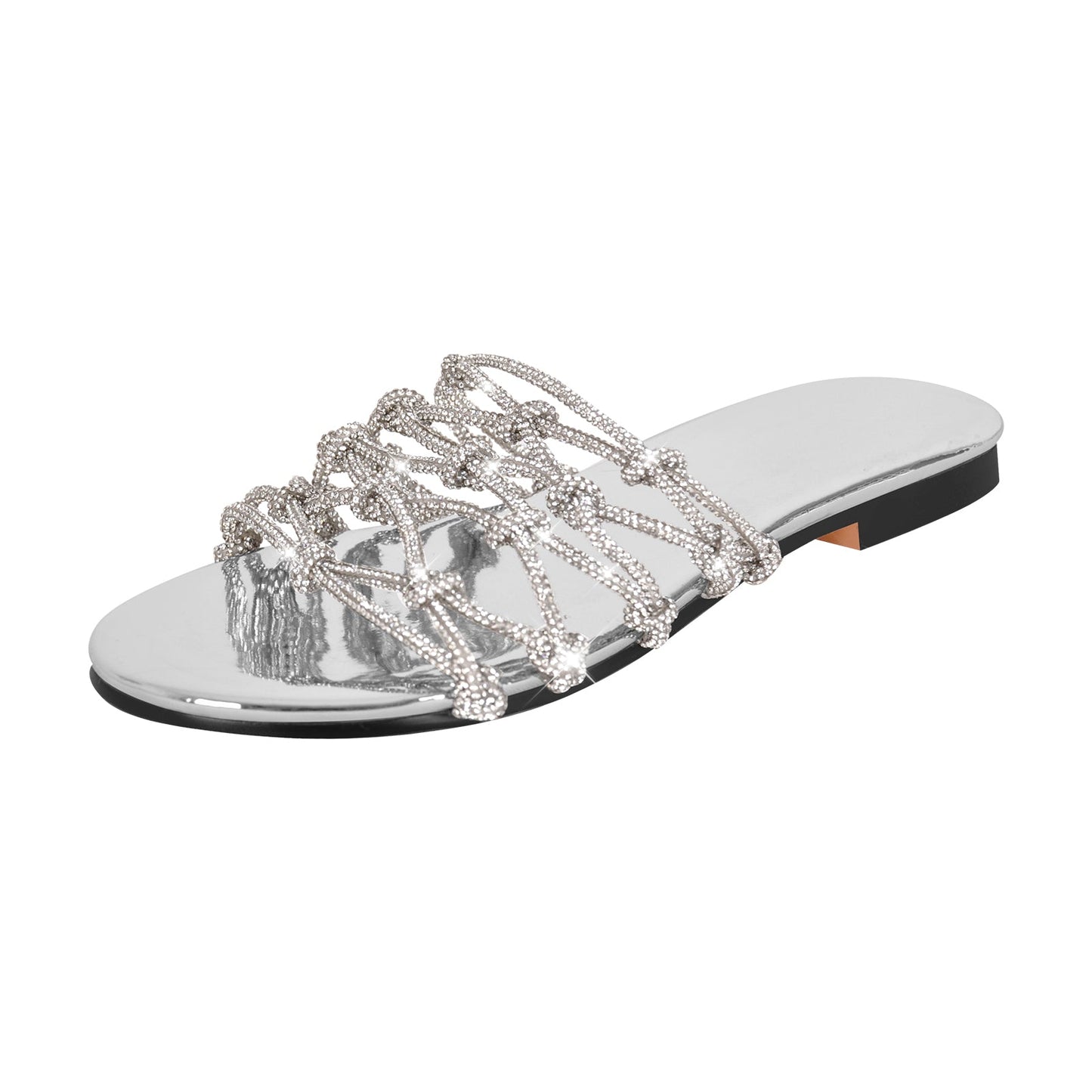 Metallic Rhinestone Braid Round Toe Crossdressing Flats