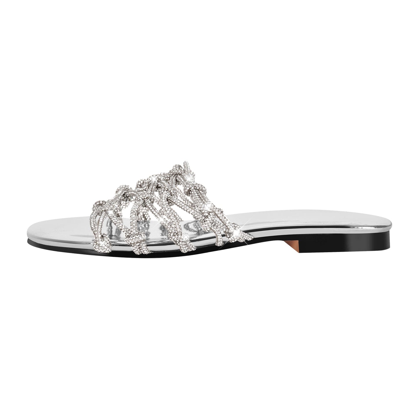 Metallic Rhinestone Braid Round Toe Crossdressing Flats