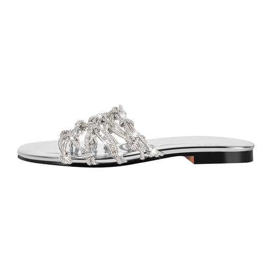 Metallic Rhinestone Braid Round Toe Crossdressing Flats