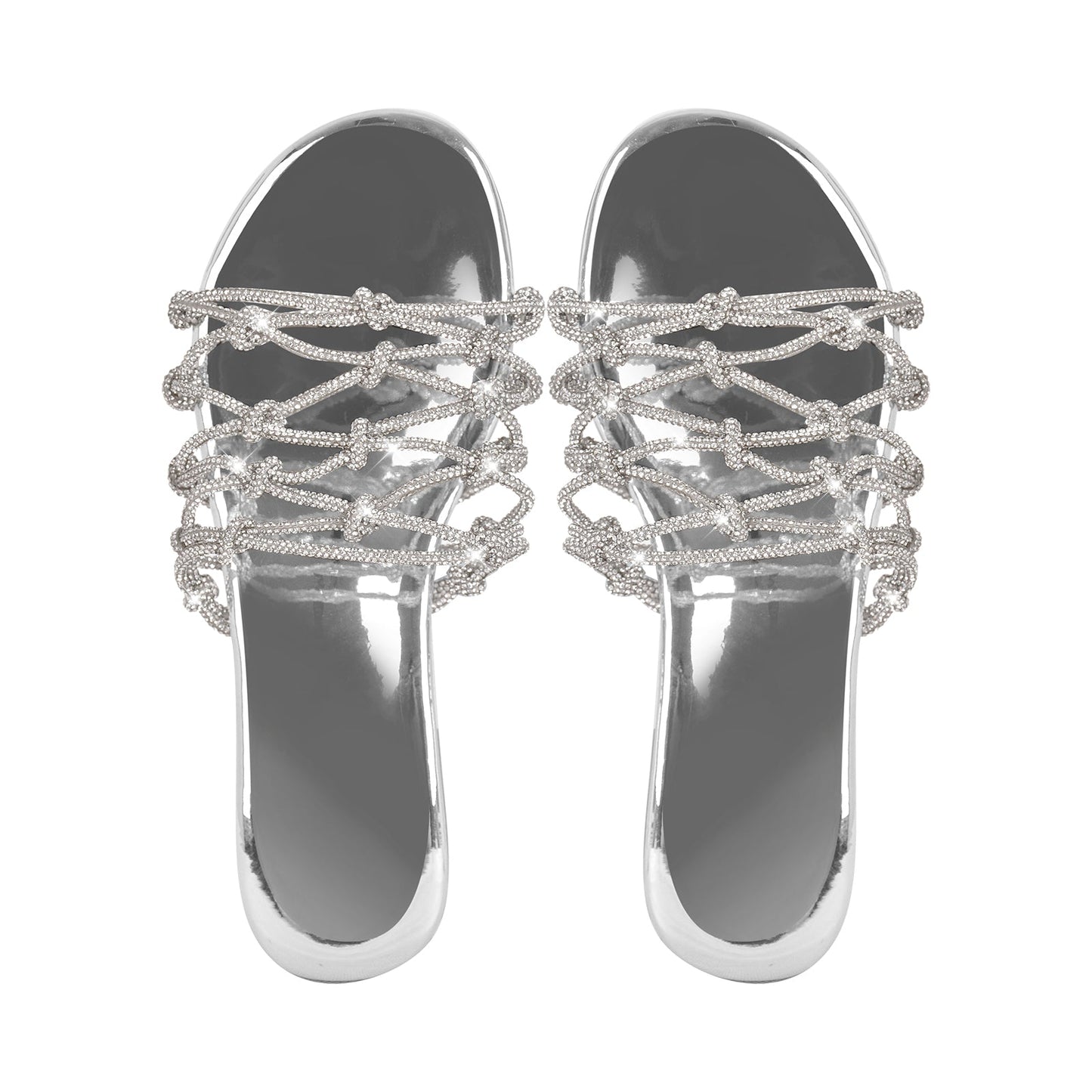 Metallic Rhinestone Braid Round Toe Crossdressing Flats