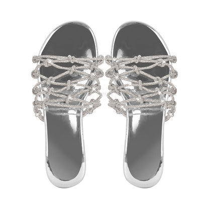 Metallic Rhinestone Braid Round Toe Crossdressing Flats