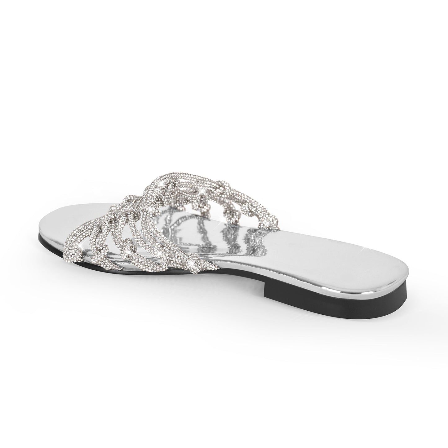 Metallic Rhinestone Braid Round Toe Crossdressing Flats