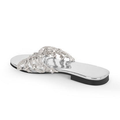 Metallic Rhinestone Braid Round Toe Crossdressing Flats