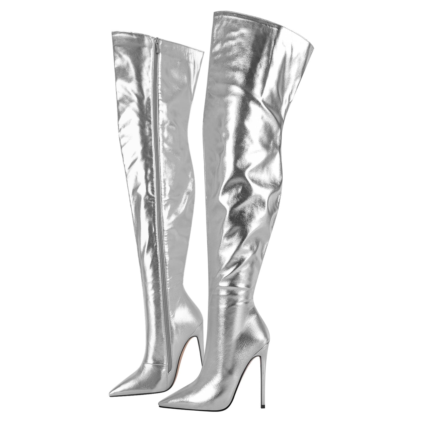 Metallic Pointed Toe Stiletto Over The Knee Crossdressing Boots