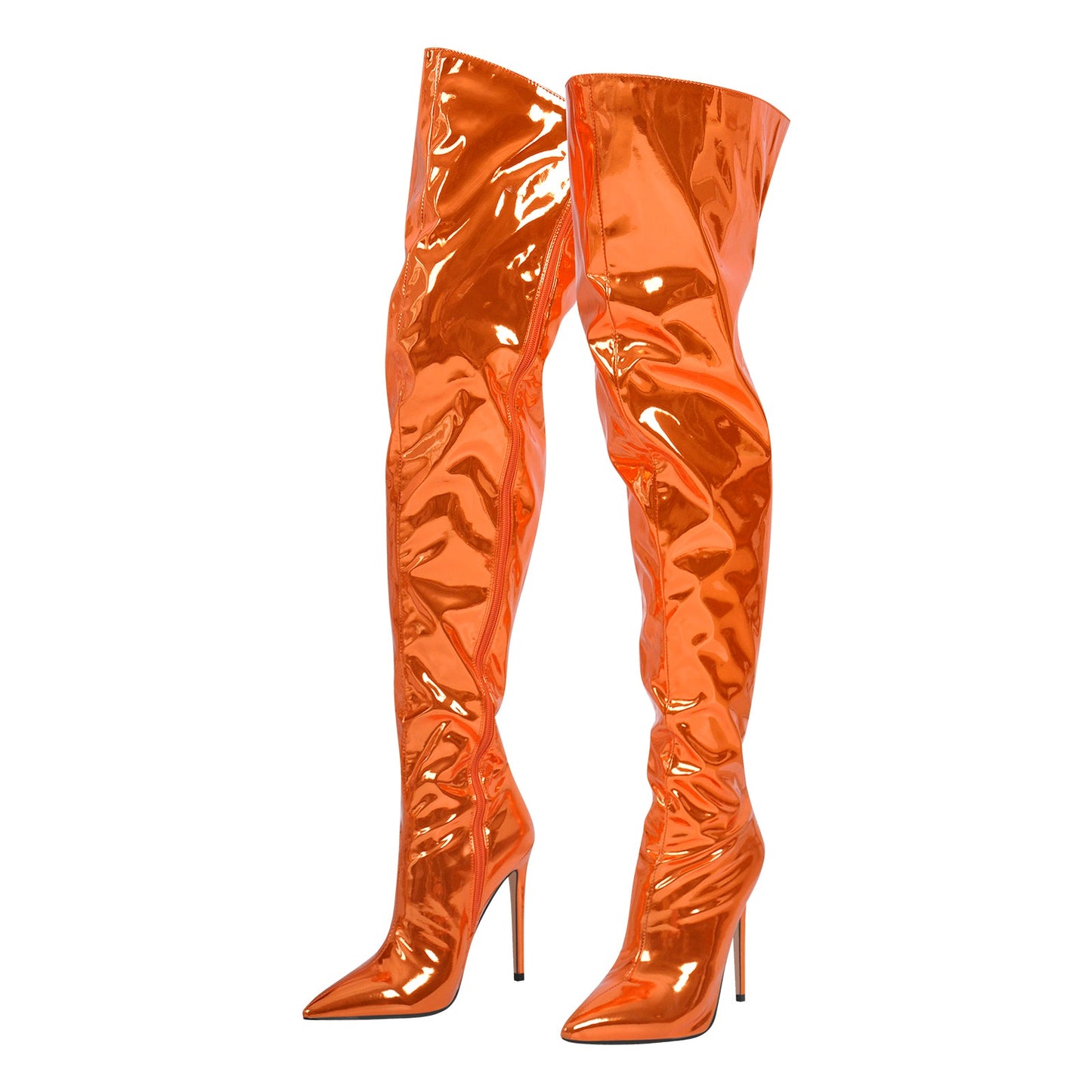 Metallic Pointed Toe Stiletto Over The Knee Crossdressing Boots