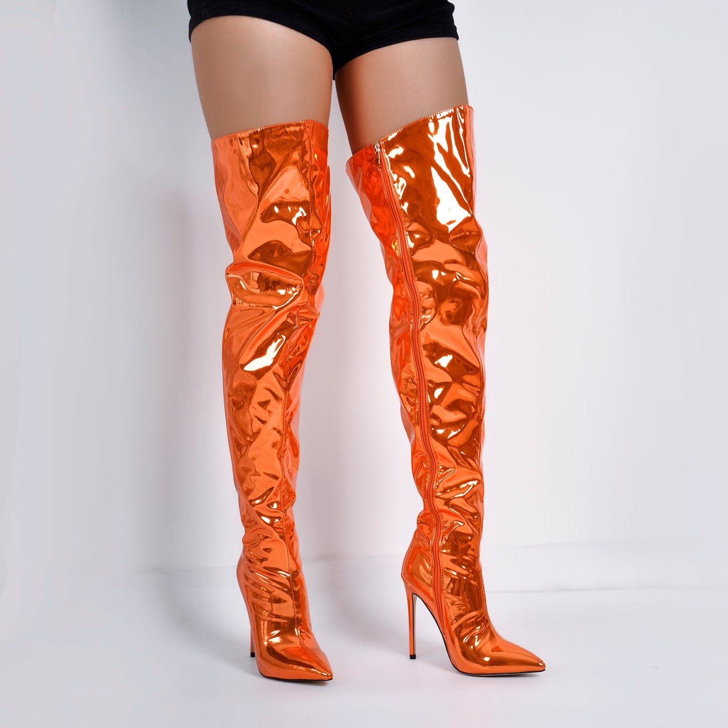 Metallic Pointed Toe Stiletto Over The Knee Crossdressing Boots