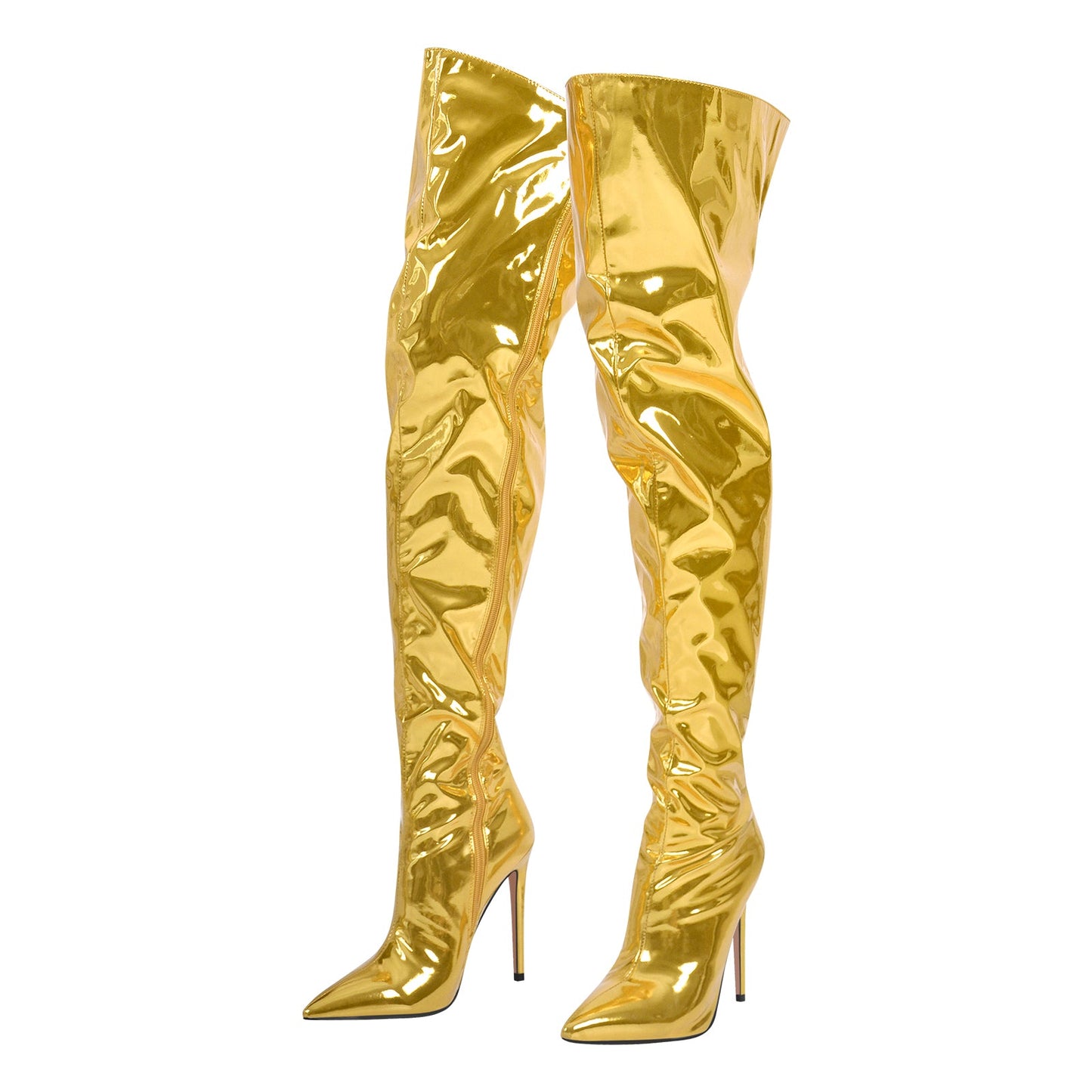 Metallic Pointed Toe Stiletto Over The Knee Crossdressing Boots