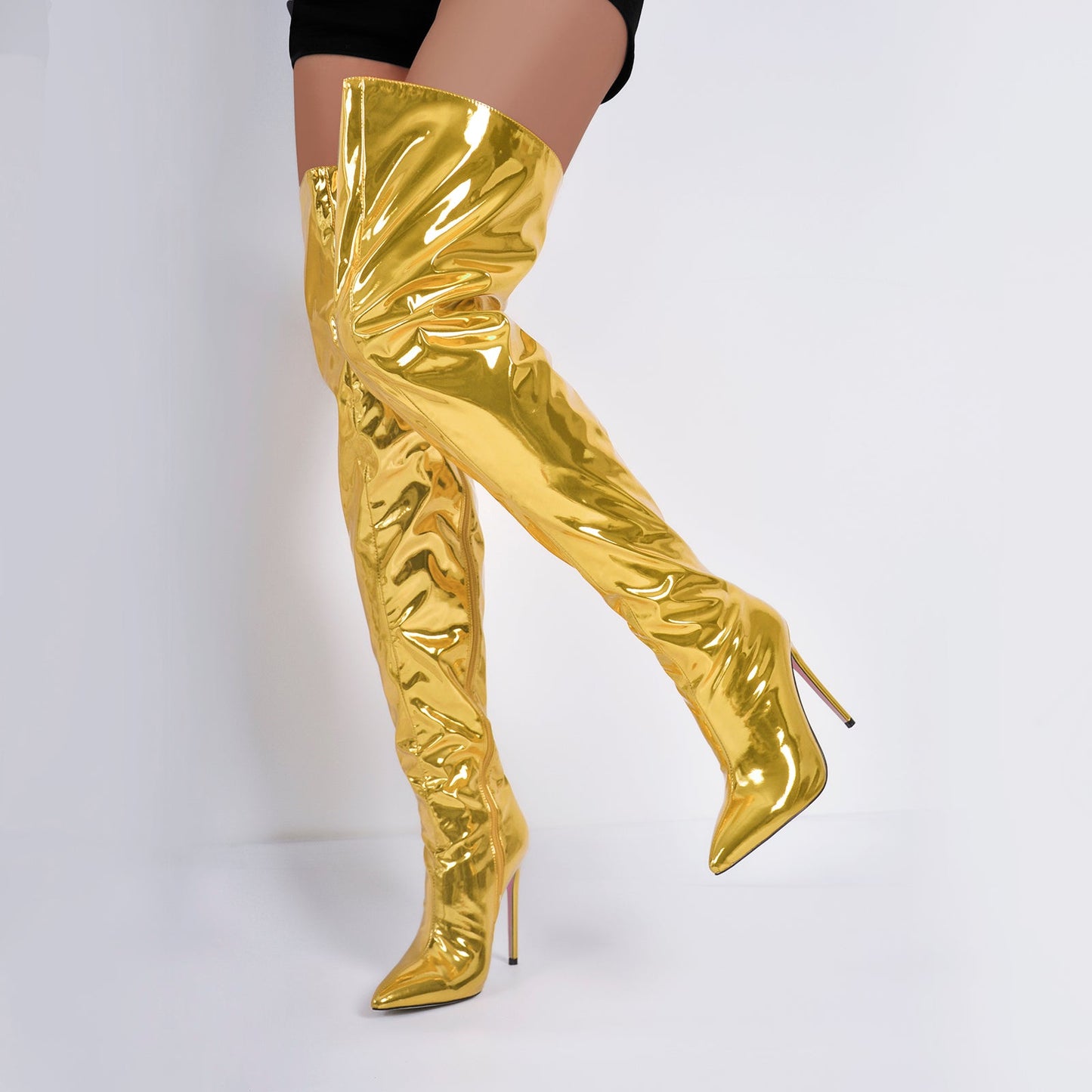 Metallic Pointed Toe Stiletto Over The Knee Crossdressing Boots
