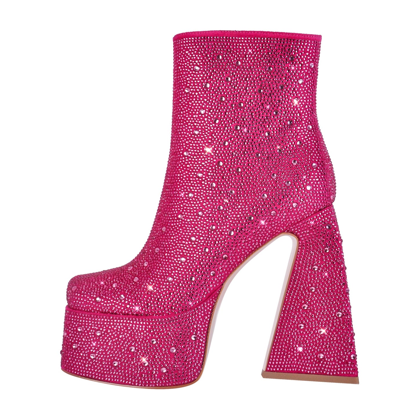 Rhinestone Square Toe Chunky Heel Platform Ankle Crossdressing Boots