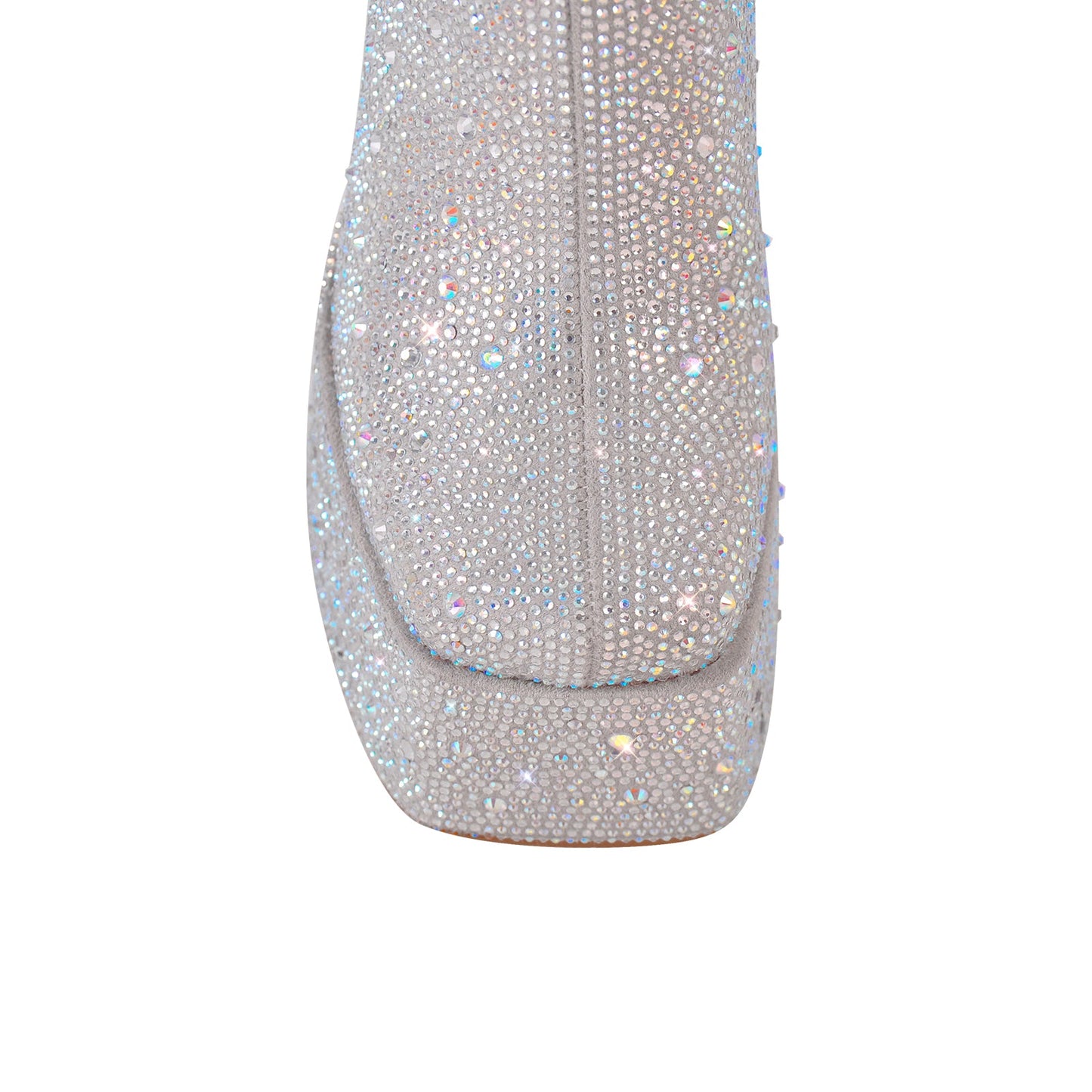 Rhinestone Square Toe Chunky Heel Platform Ankle Crossdressing Boots