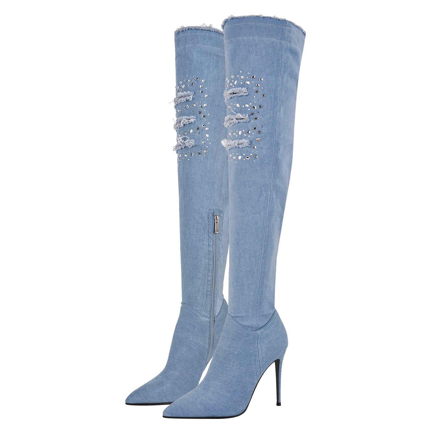 Denim Pointed Toe High Stiletto Over The Knee Crossdressing Boots