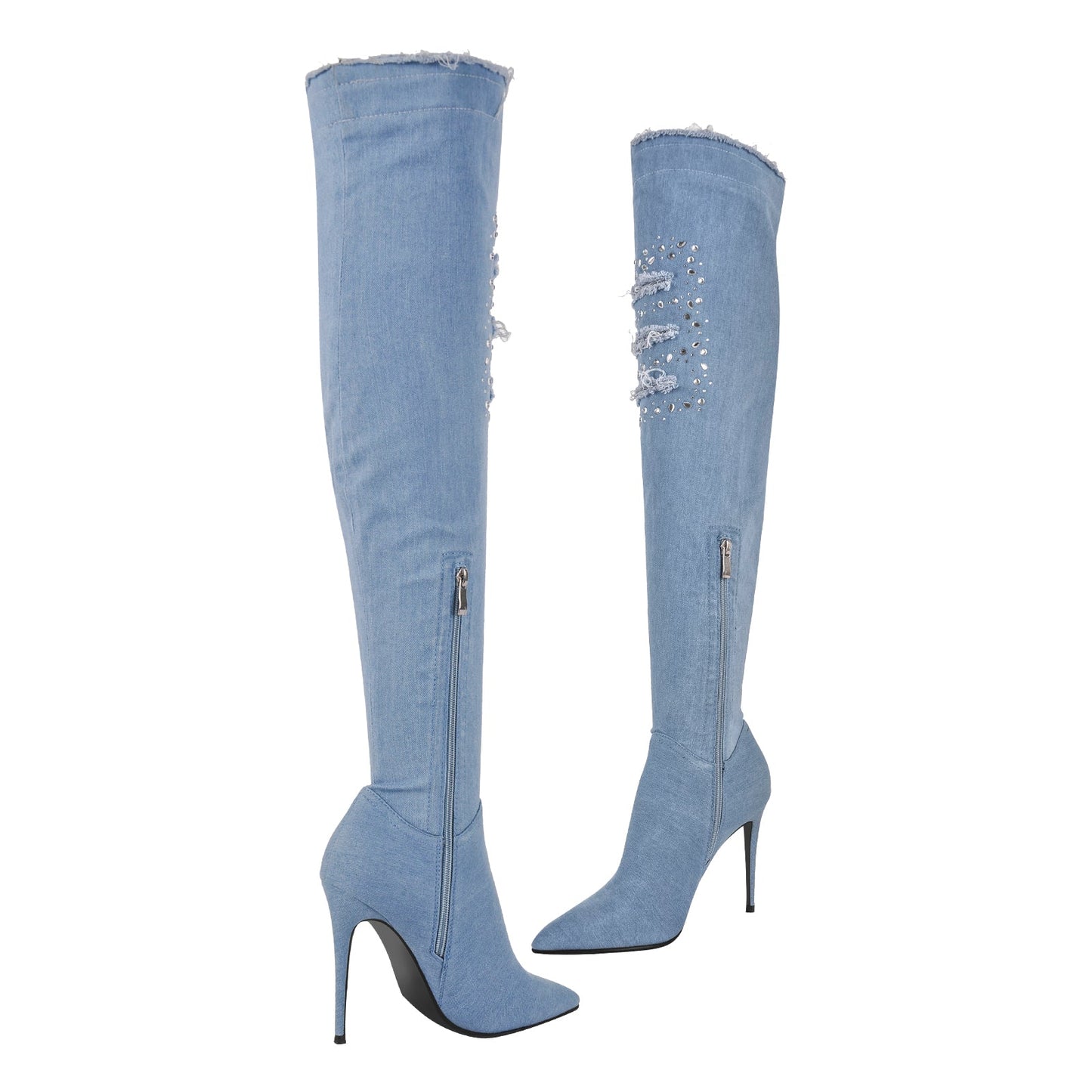 Denim Pointed Toe High Stiletto Over The Knee Crossdressing Boots