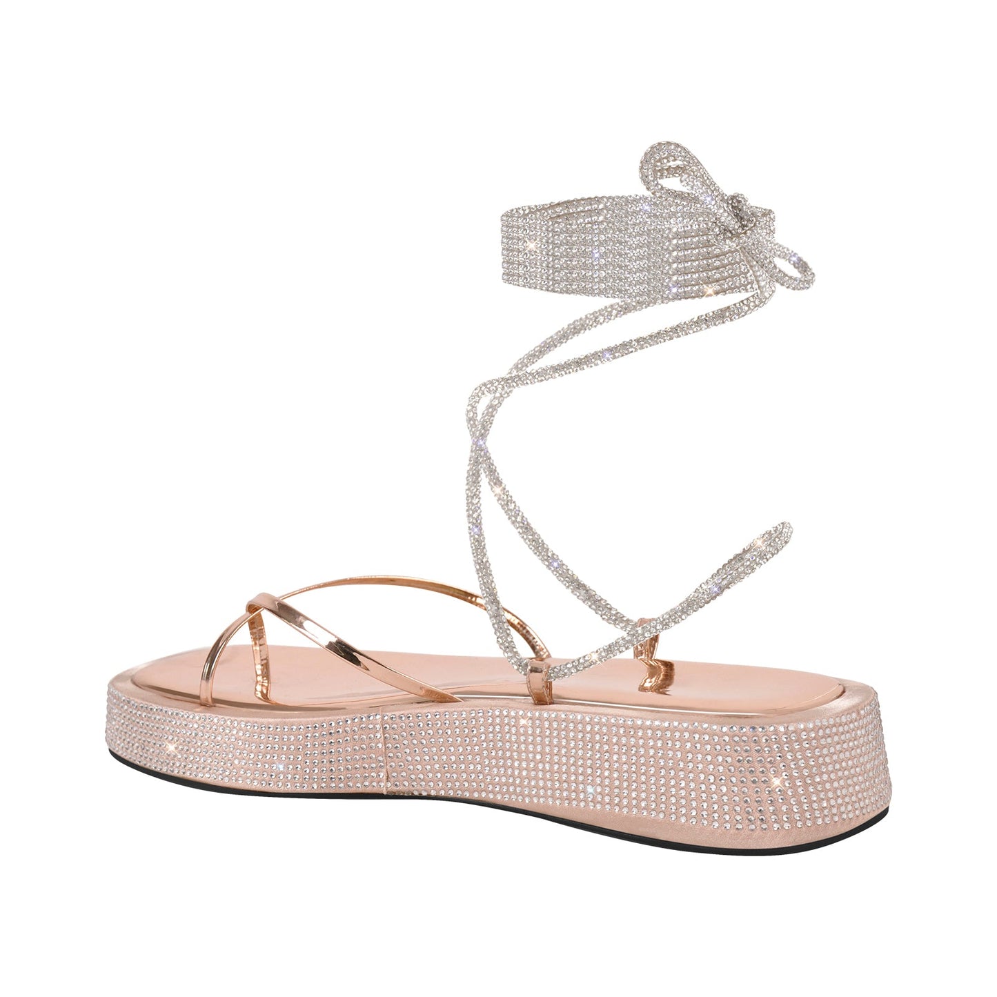 Crossdressing Flats Rhinestone Platform Lace-up Strap Sandals