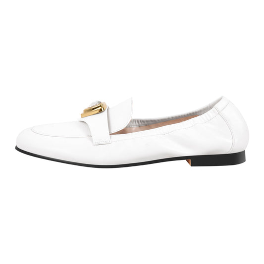 White Round Toe Crossdressing Leather Flats
