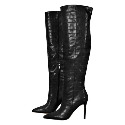 Stone Print Pointed Toe Stiletto Crossdressing Thigh High Boots
