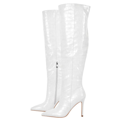 Stone Print Pointed Toe Stiletto Crossdressing Thigh High Boots
