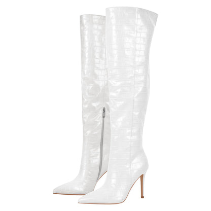 Stone Print Pointed Toe Stiletto Crossdressing Thigh High Boots