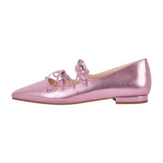 Square Toe Bow Strap Metallic Crossdressing Flats