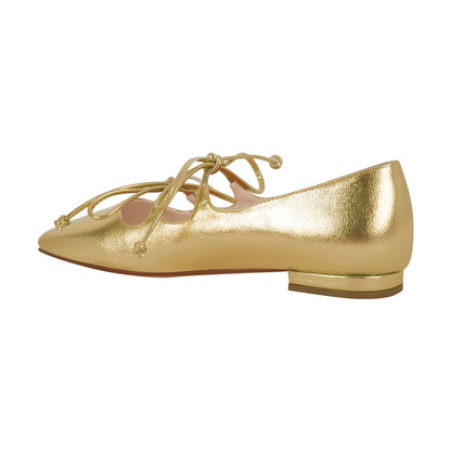 Square Toe Bow Strap Metallic Crossdressing Flats