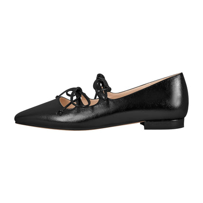 Square Toe Bow Strap Metallic Crossdressing Flats