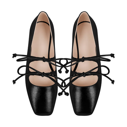 Square Toe Bow Strap Metallic Crossdressing Flats