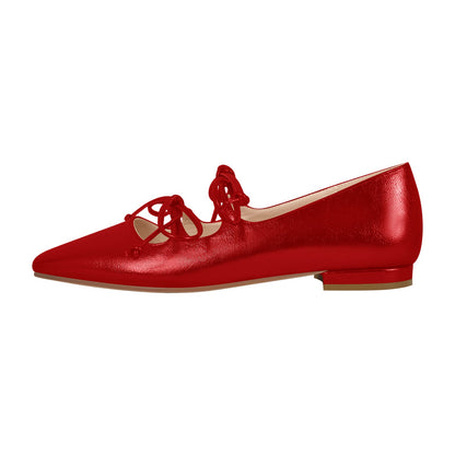 Square Toe Bow Strap Metallic Crossdressing Flats