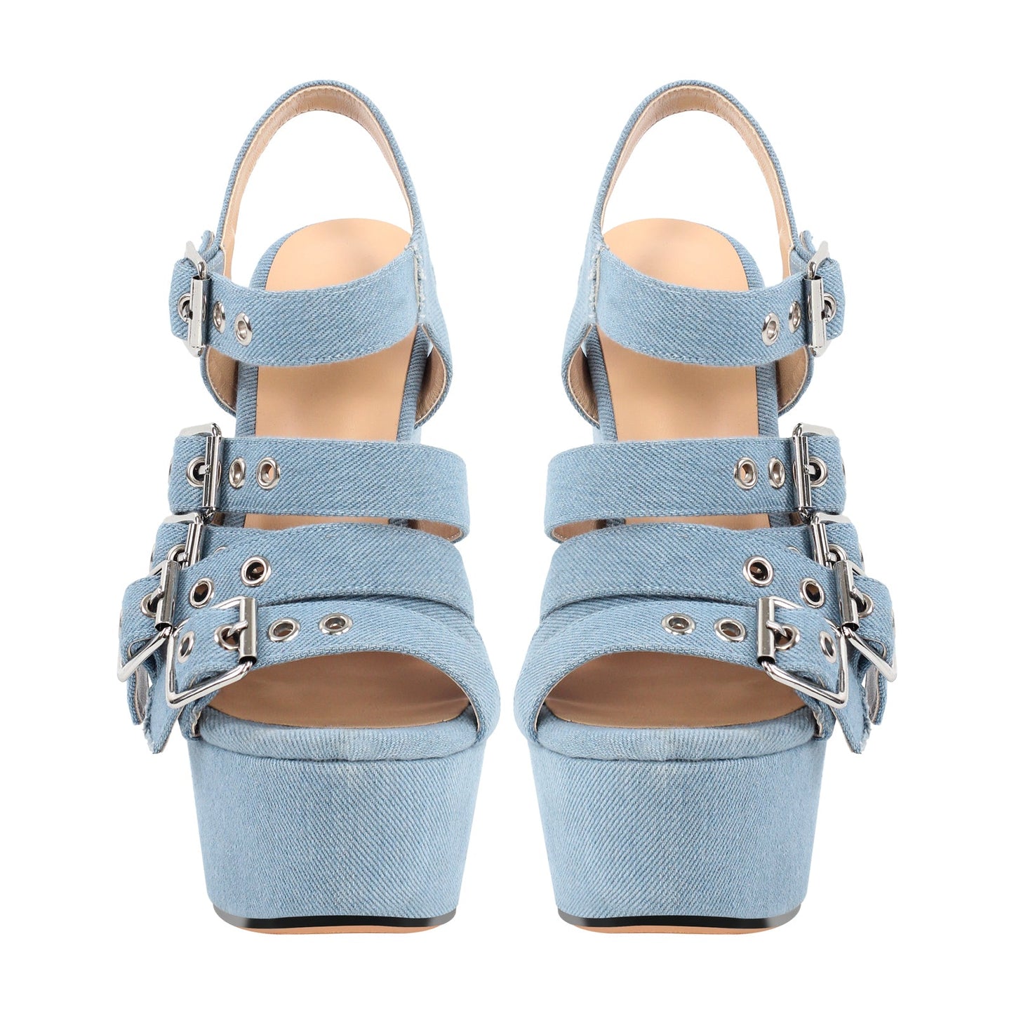 Denim Platform Wedge Heel Buckle Strap Crossdressing Sandals