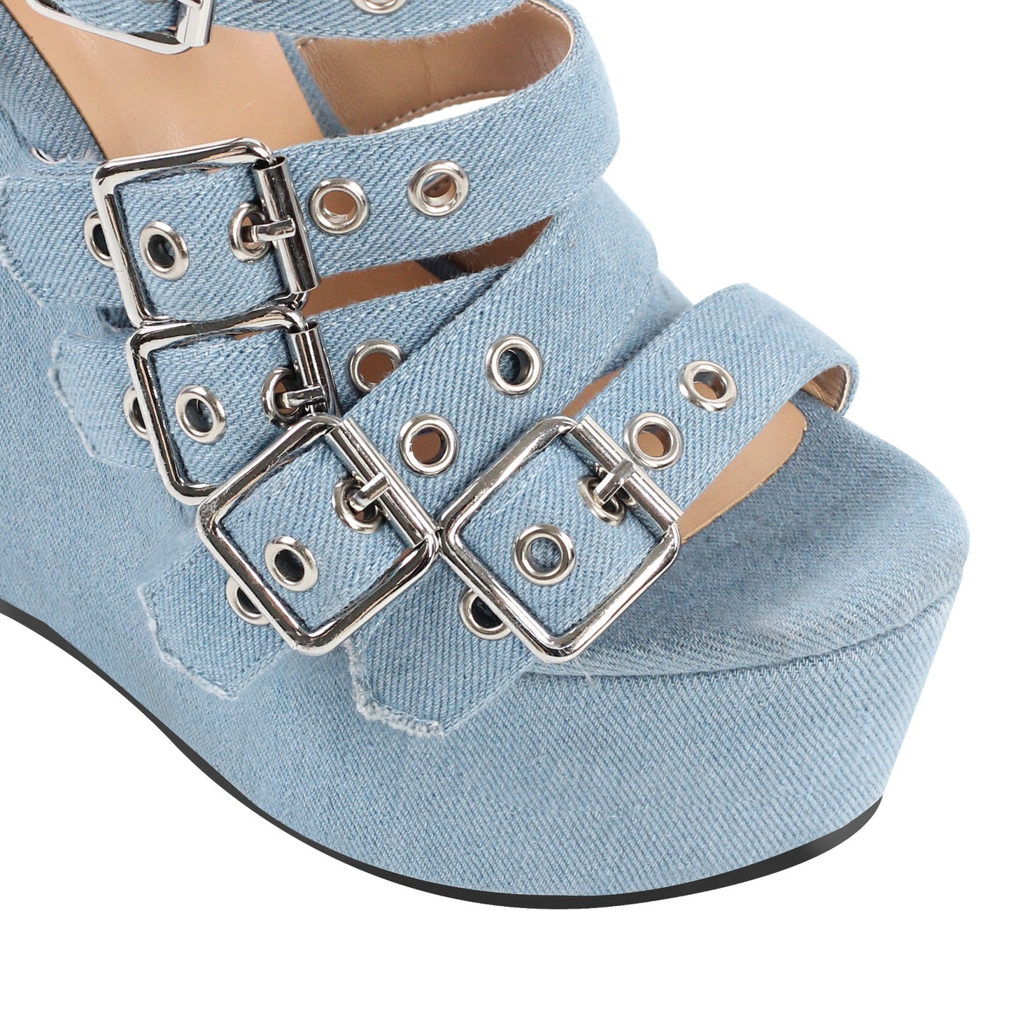 Denim Platform Wedge Heel Buckle Strap Crossdressing Sandals