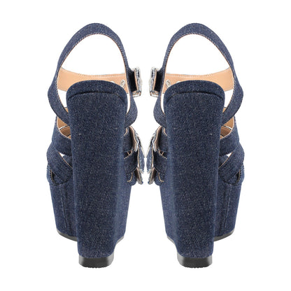 Denim Platform Wedge Heel Buckle Strap Crossdressing Sandals