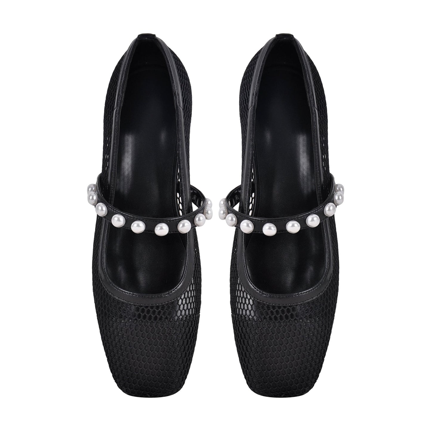 Square Toe Pearl Belt Mesh Crossdressing Flats