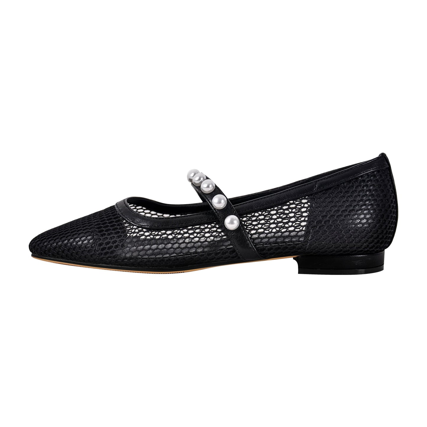 Square Toe Pearl Belt Mesh Crossdressing Flats