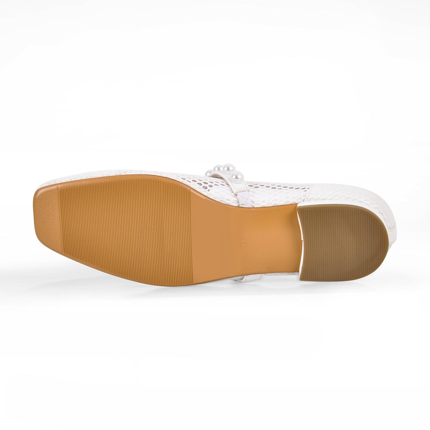 Square Toe Pearl Belt Mesh Crossdressing Flats