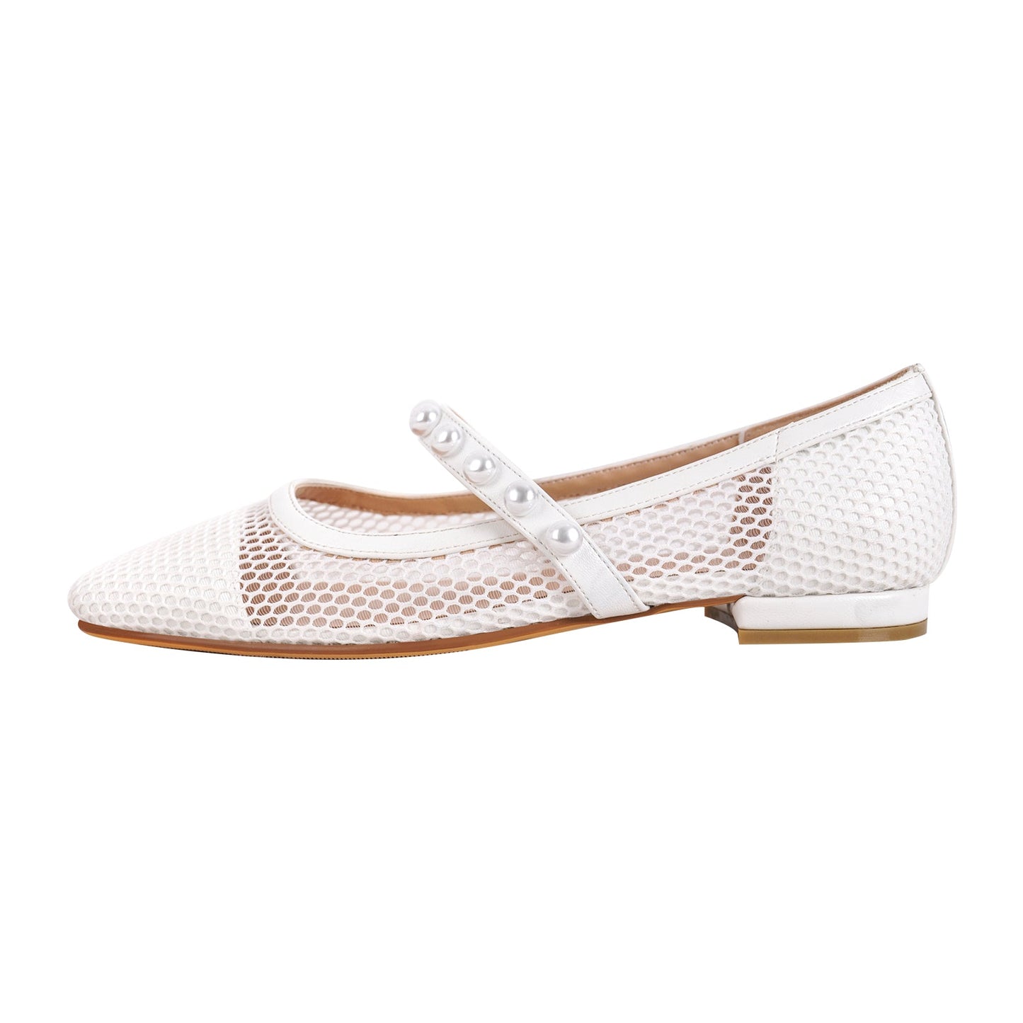 Square Toe Pearl Belt Mesh Crossdressing Flats