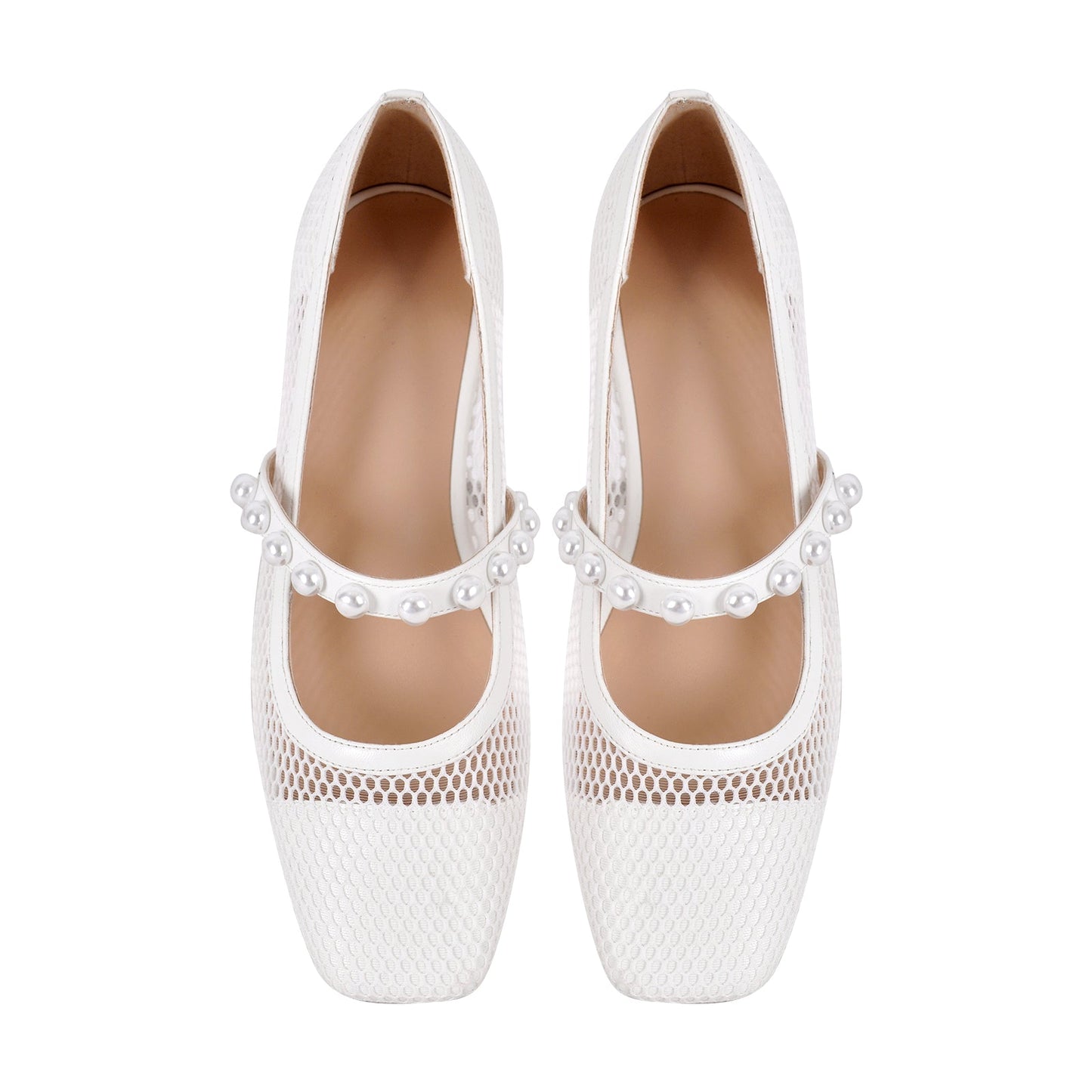 Square Toe Pearl Belt Mesh Crossdressing Flats