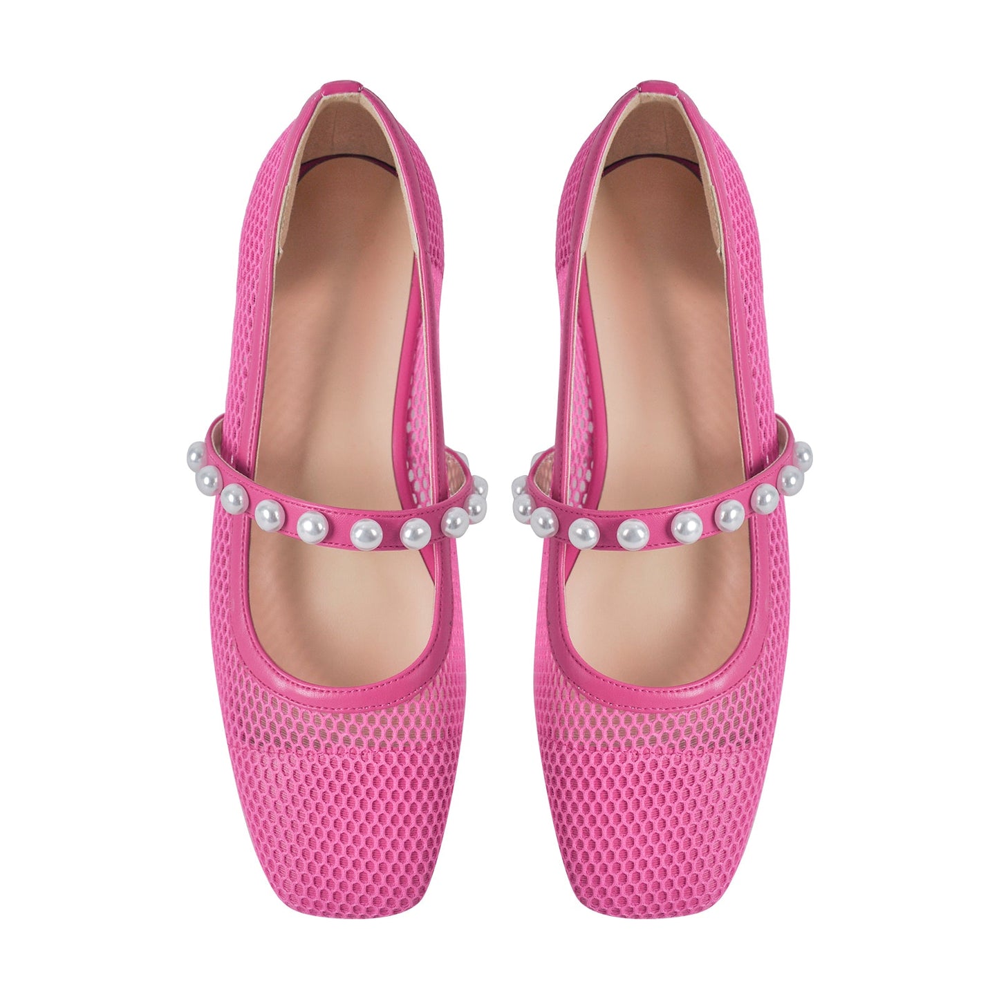 Square Toe Pearl Belt Mesh Crossdressing Flats