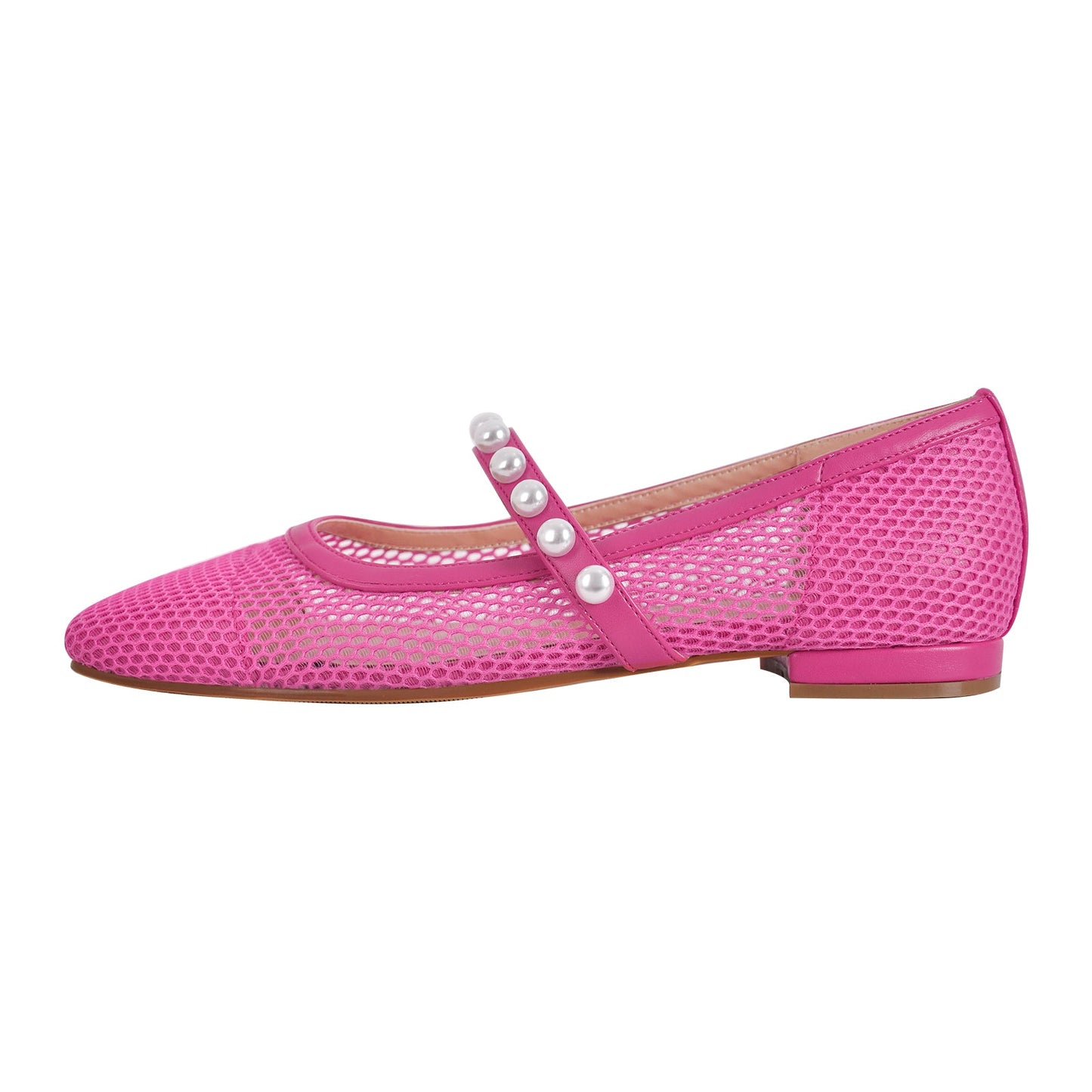 Square Toe Pearl Belt Mesh Crossdressing Flats